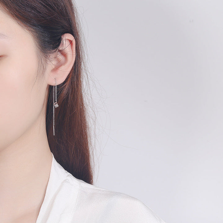 Women's earrings with elegant square pendant and shimmering zirconia Land Girl