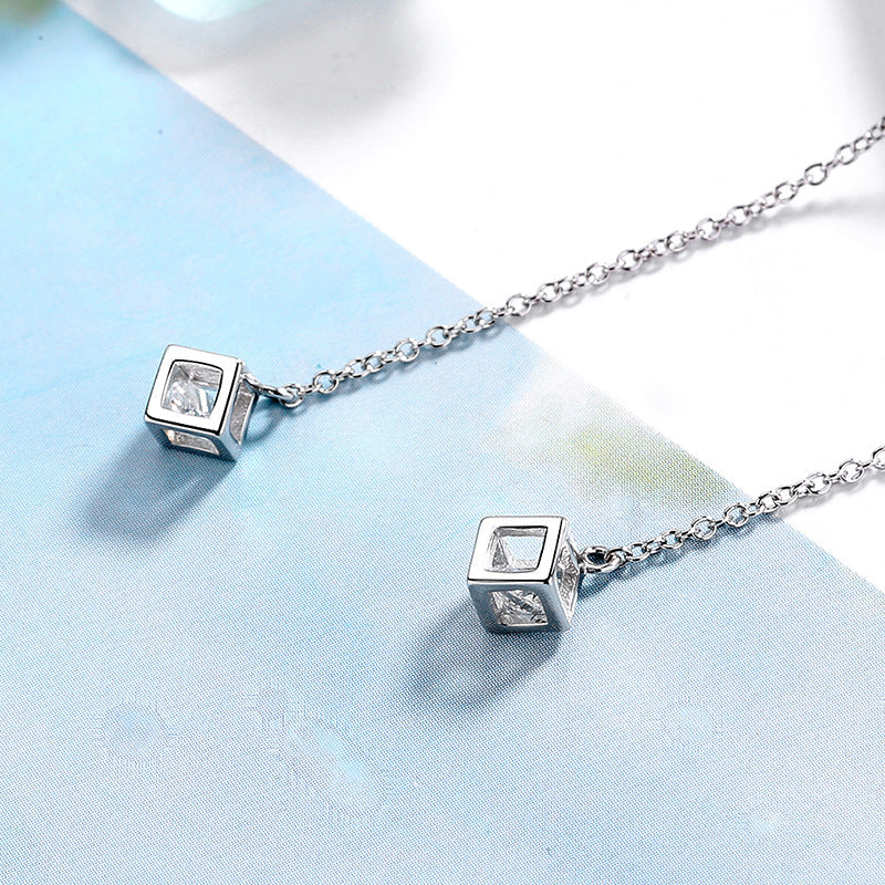 Women's earrings with elegant square pendant and shimmering zirconia Land Girl