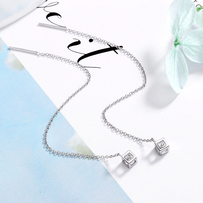 Women's earrings with elegant square pendant and shimmering zirconia Land Girl