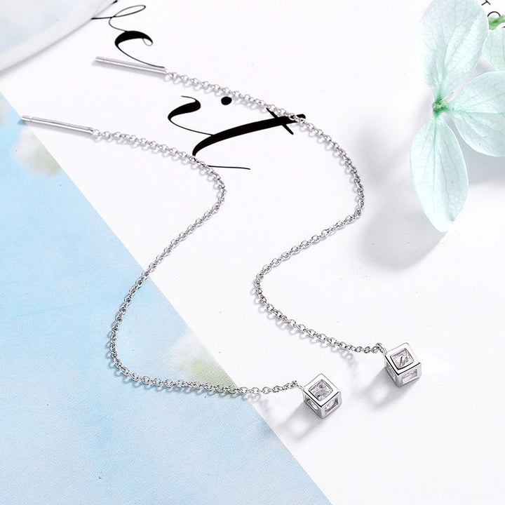 Women's earrings with elegant square pendant and shimmering zirconia Land Girl