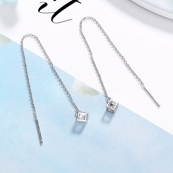 Women's earrings with elegant square pendant and shimmering zirconia Land Girl