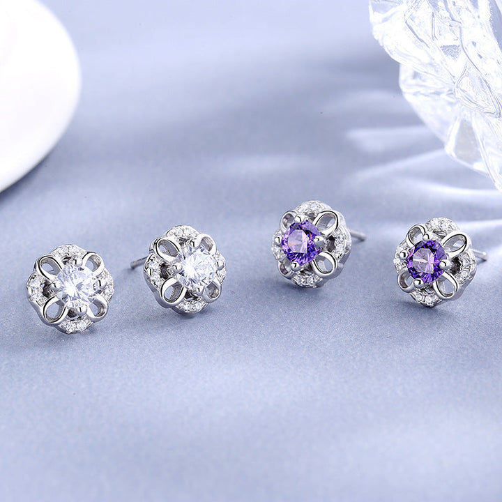 Women's stud earrings with delicate flower design and sparkling crystals Land Girl