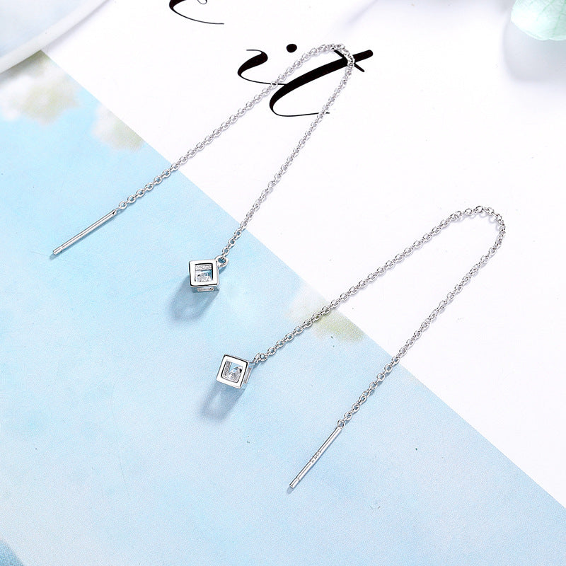 Women's earrings with elegant square pendant and shimmering zirconia Land Girl