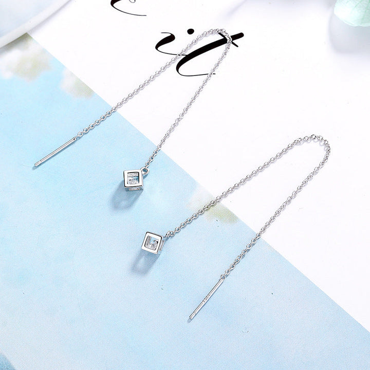 Women's earrings with elegant square pendant and shimmering zirconia Land Girl