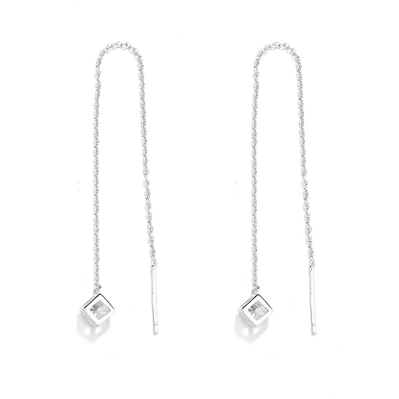 Women's earrings with elegant square pendant and shimmering zirconia Land Girl