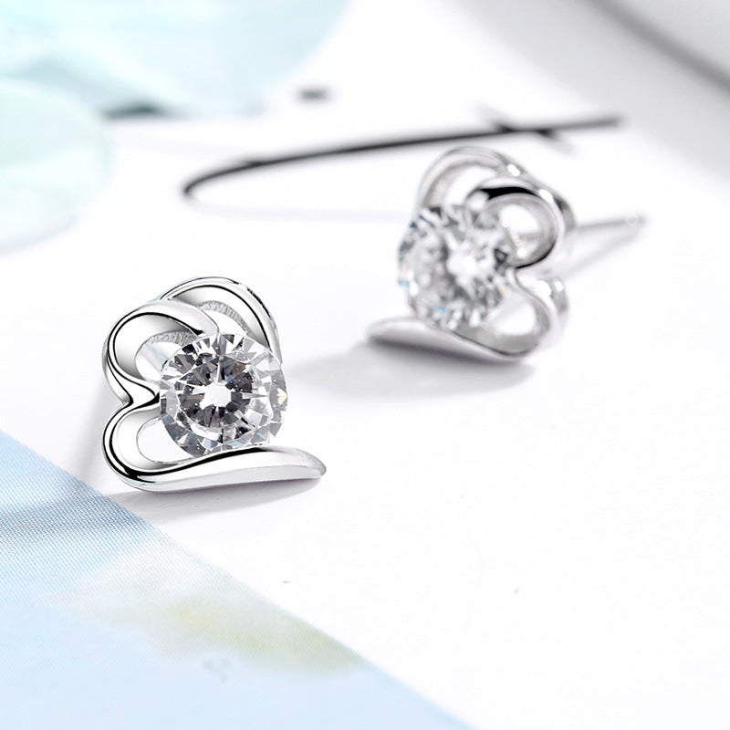Women’s stud earrings with stylish heart design and sparkling crystals Land Girl