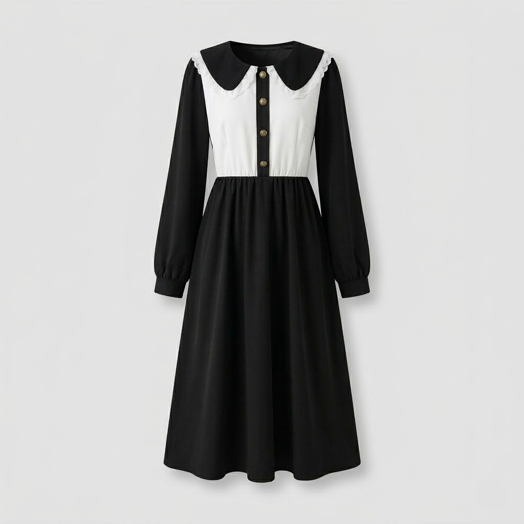 Women Midi Dress Ruffled Collar Empire