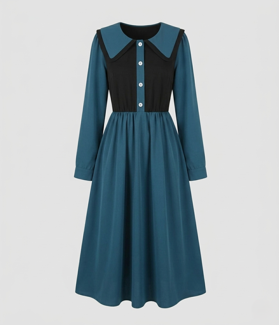 Women Midi Dress Ruffled Collar Empire