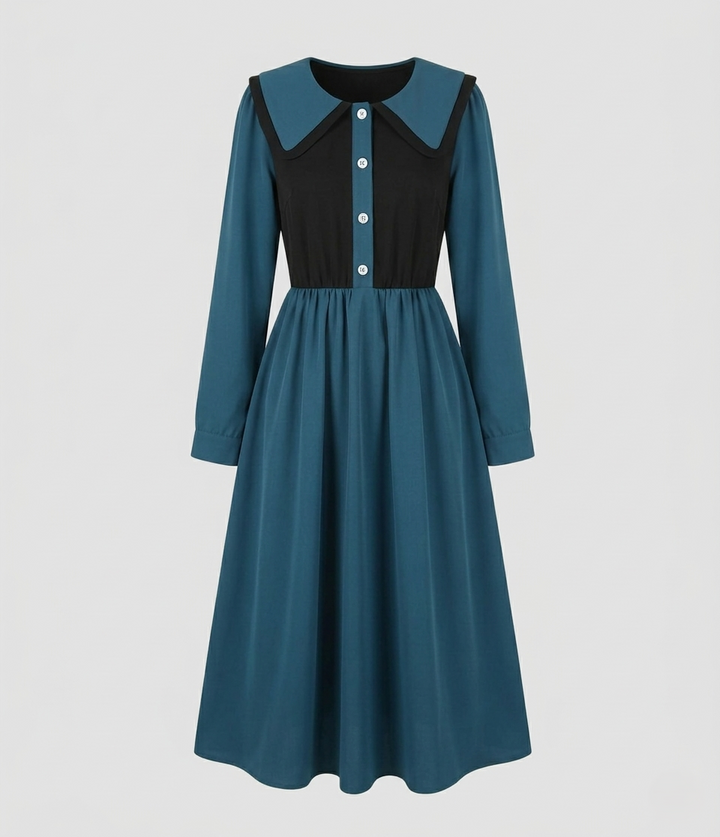 Women Midi Dress Ruffled Collar Empire