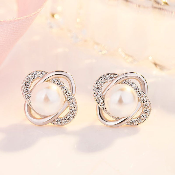 Ladies earrings with artistic pearl design and sparkling zirconia Land Girl