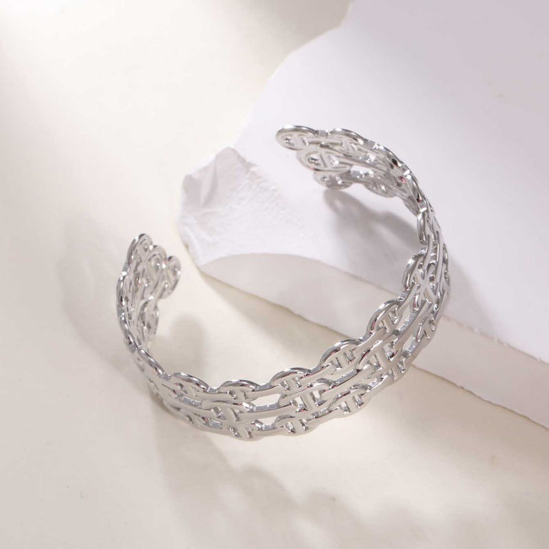 Women's Open Bangle in Modern Bamboo Design Land Girl
