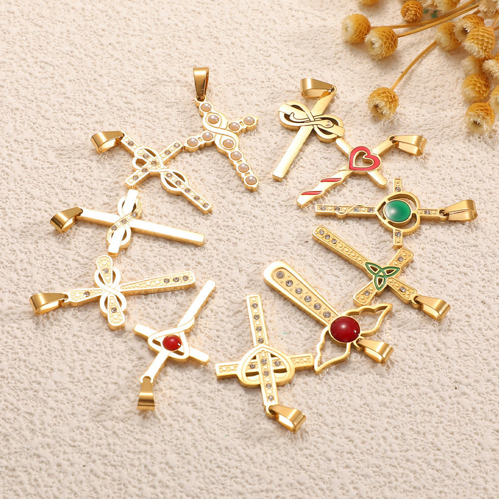 Ladies cross pendant with heart-shaped design and sparkling accents Land Girl