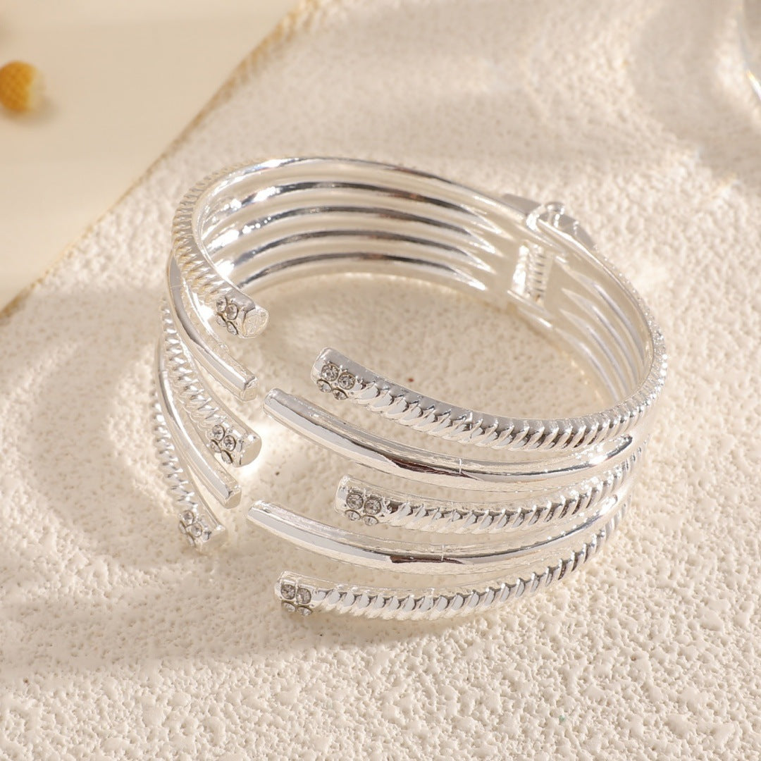 Women's Open Bangle with Modern, Layered Design Land Girl