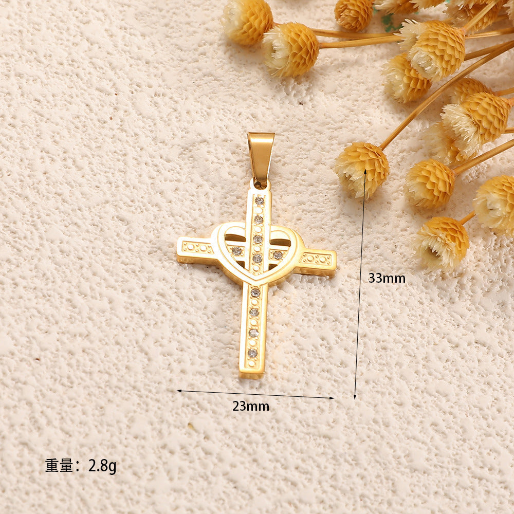 Ladies cross pendant with heart-shaped design and sparkling accents Land Girl
