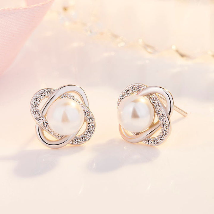 Ladies earrings with artistic pearl design and sparkling zirconia Land Girl