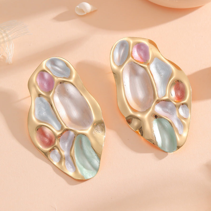 Ladies ear clips with elaborate, colorful shell design Land Girl