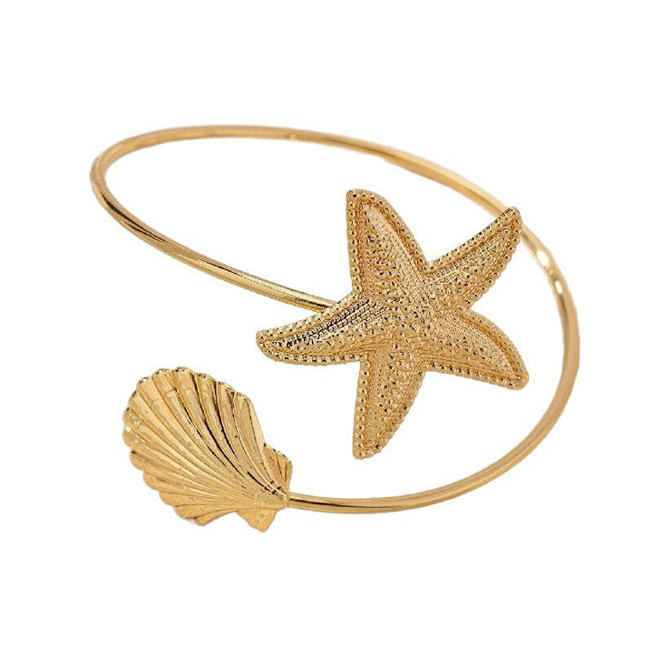 Women Open Bangle with Maritime Star and Shell Design Land Girl