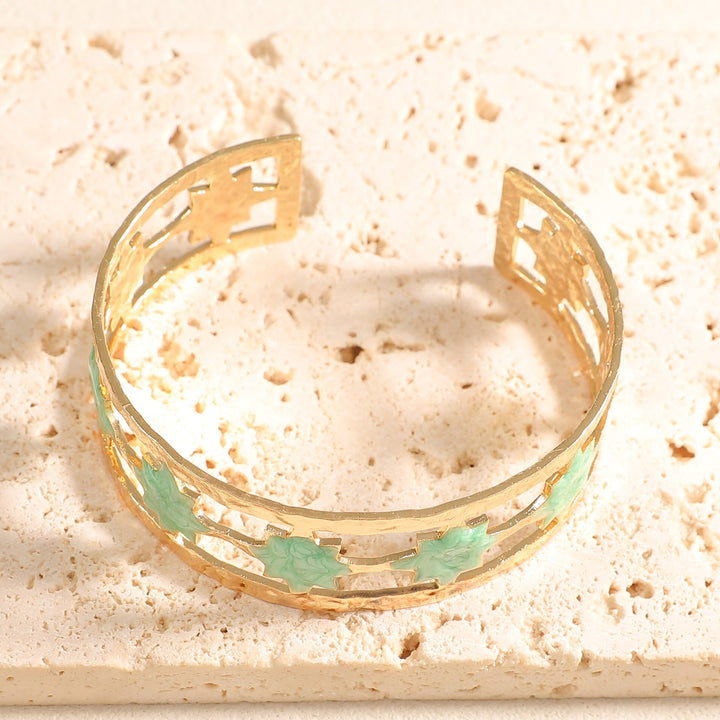 Women's Open Bangle with Elegant Leaf Design Land Girl