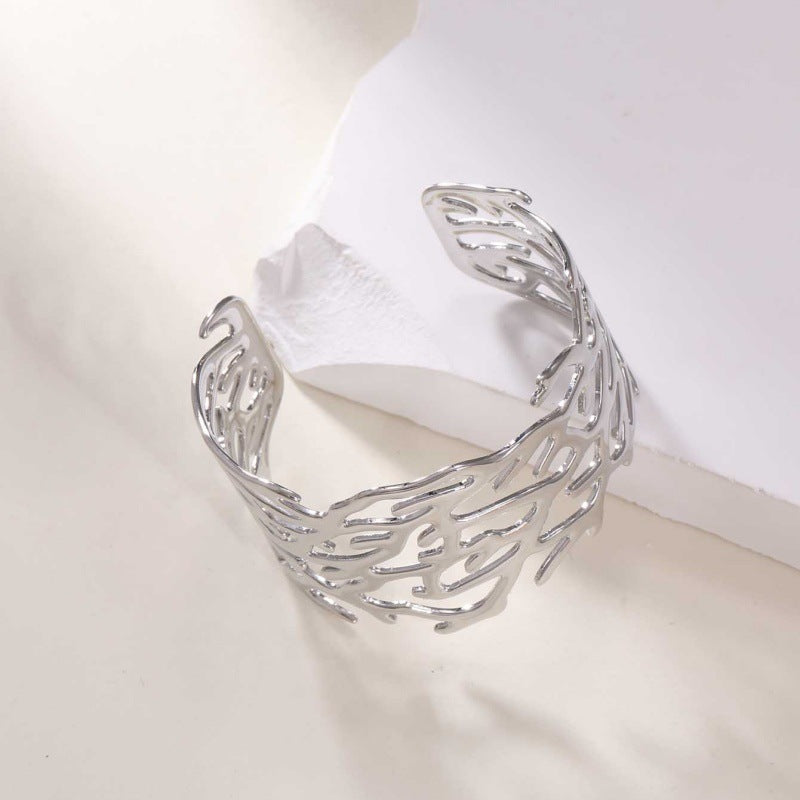 Women's Open Bangle with Elegant Wave Design Land Girl