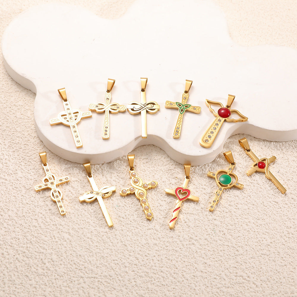 Ladies cross pendant with heart-shaped design and sparkling accents Land Girl