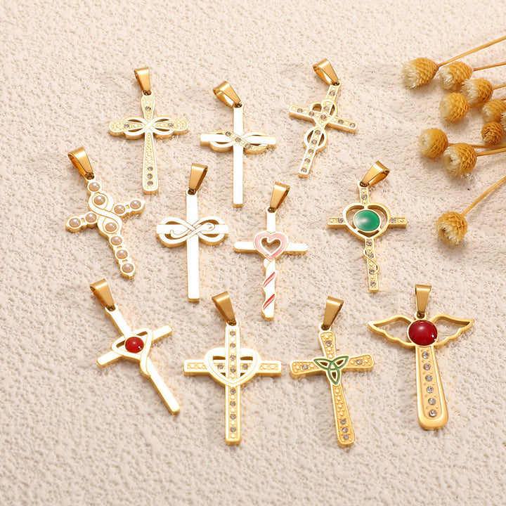 Ladies cross pendant with heart-shaped design and sparkling accents Land Girl