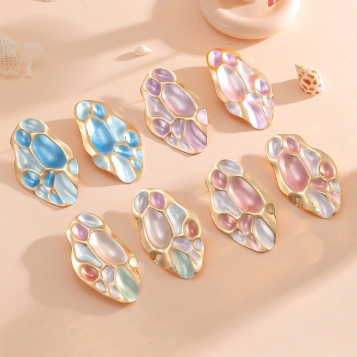 Ladies ear clips with elaborate, colorful shell design Land Girl