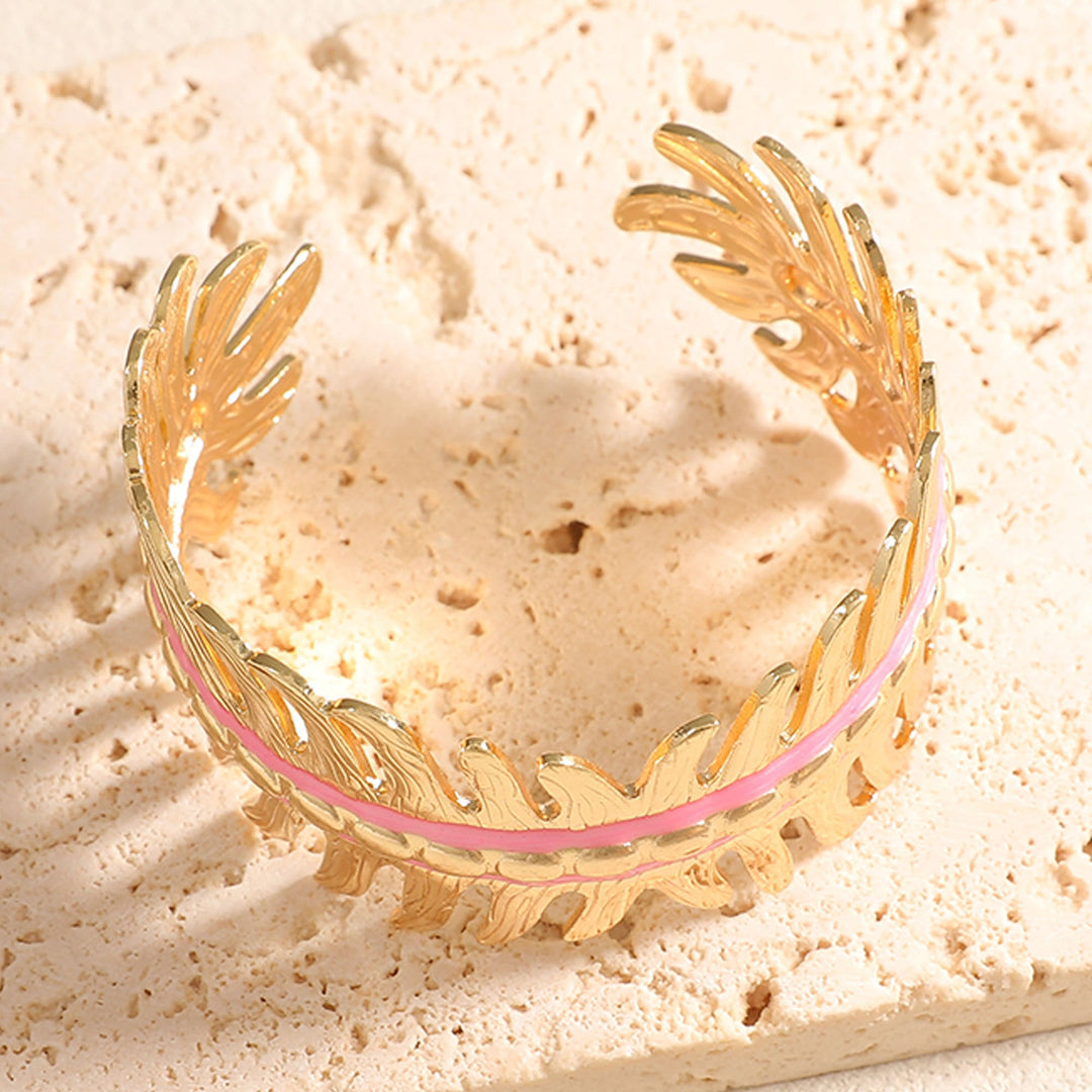 Women Open Bangle in Elegant Leaf Design Land Girl