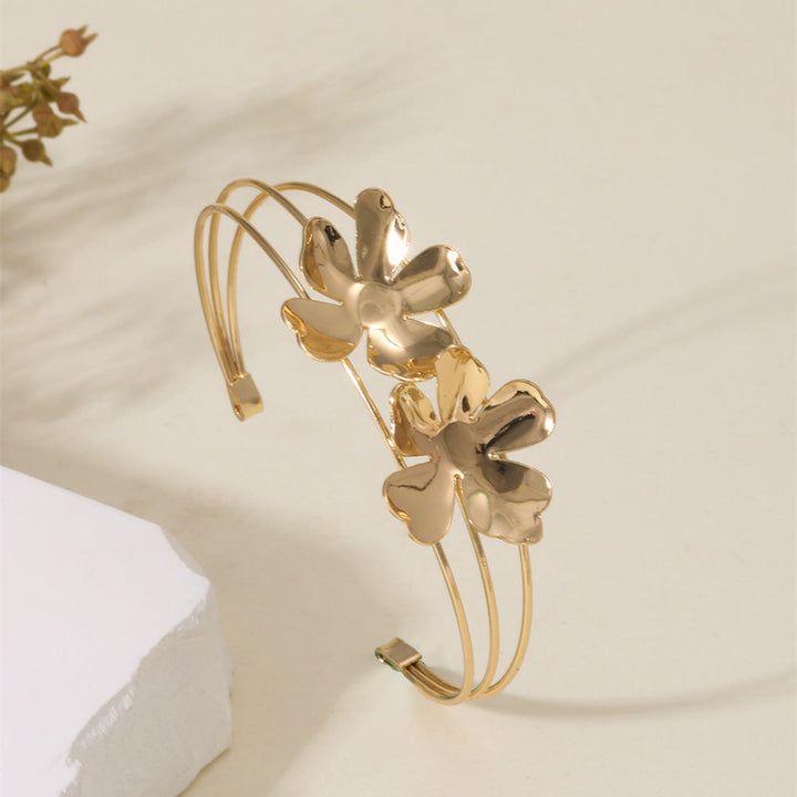 Women Open Bangle with Artistic Flower Motif Land Girl