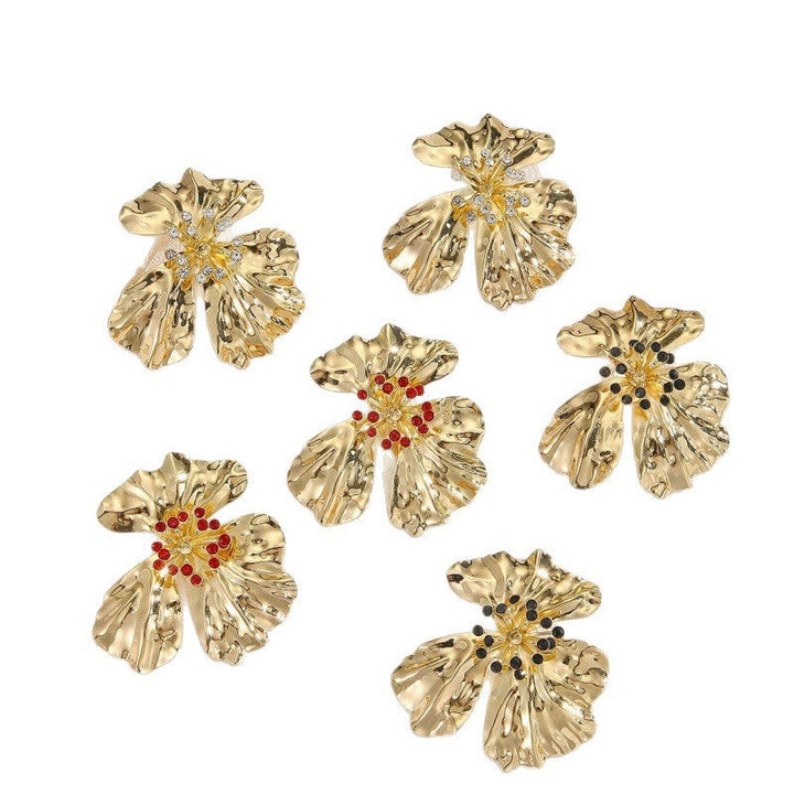 Women’s metal flower earrings with sparkling red accents Land Girl
