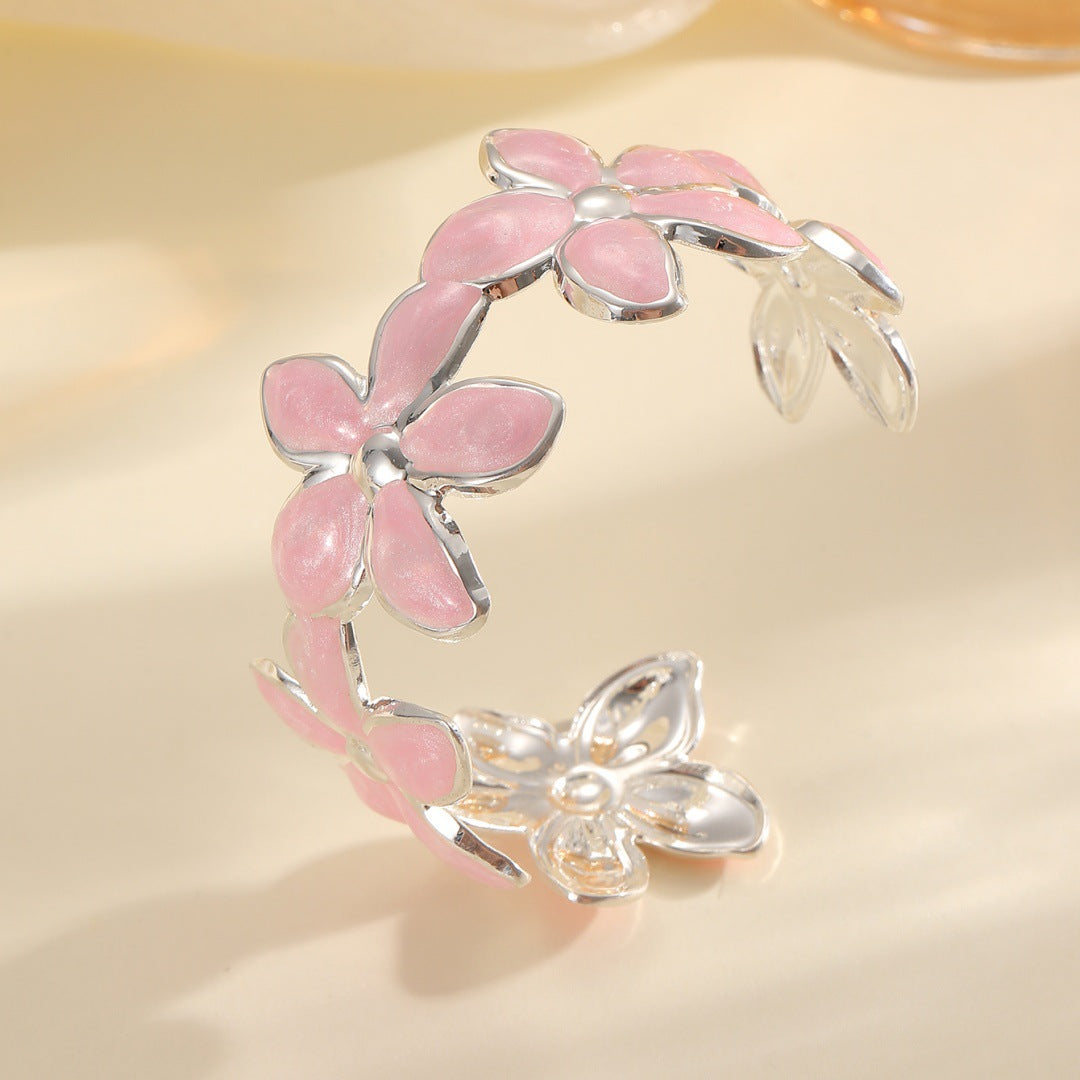 Ladies Open Bangle with Artistic Flower Design Land Girl