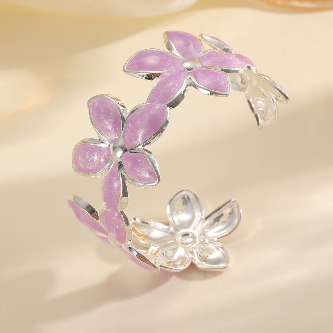 Ladies Open Bangle with Artistic Flower Design Land Girl