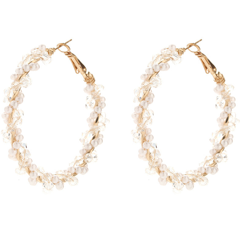 Ladies hoop earrings with luxurious pearl accents and elegant, twisted design Land Girl