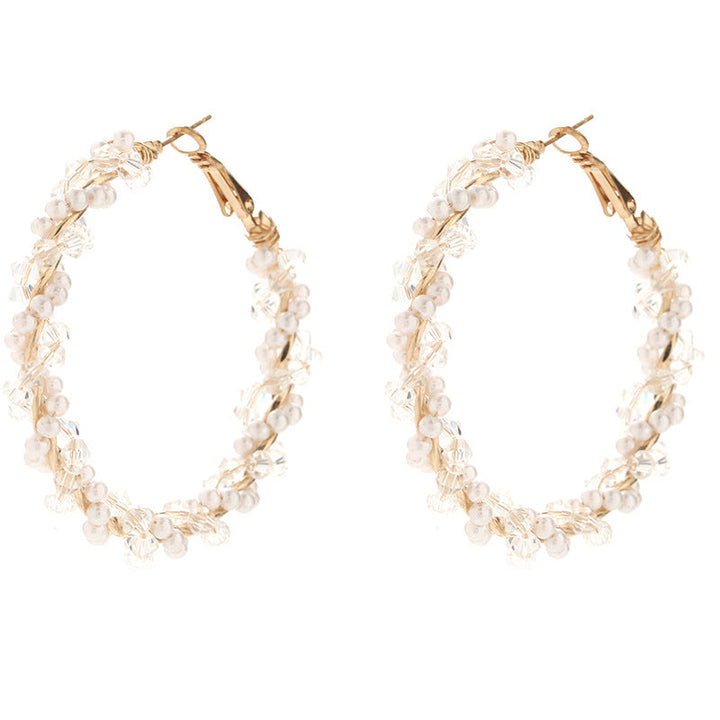 Ladies hoop earrings with luxurious pearl accents and elegant, twisted design Land Girl