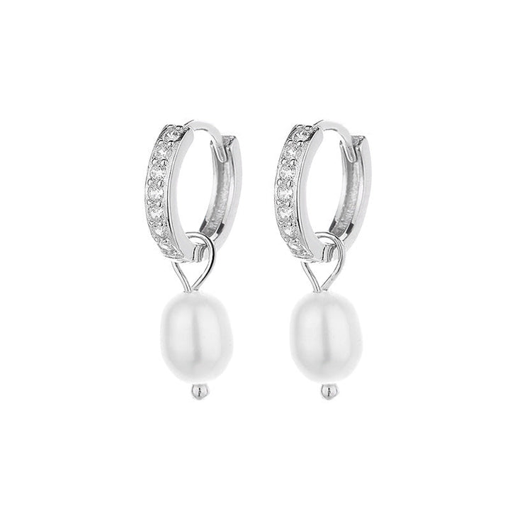 Ladies earrings with elegant zirconia decorations and pearl pendants Land Girl