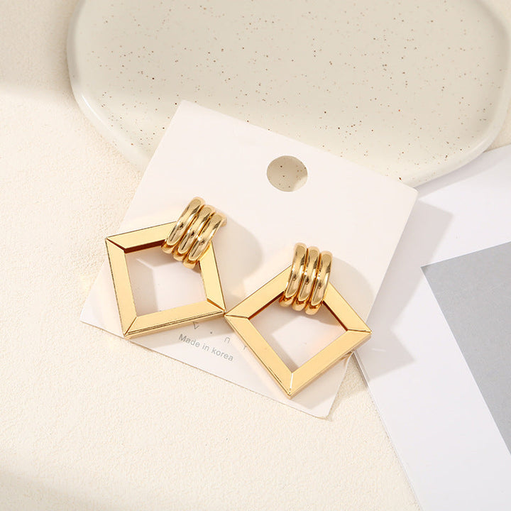 Women's Hanging Earrings with Square Design and Glossy Surface Land Girl