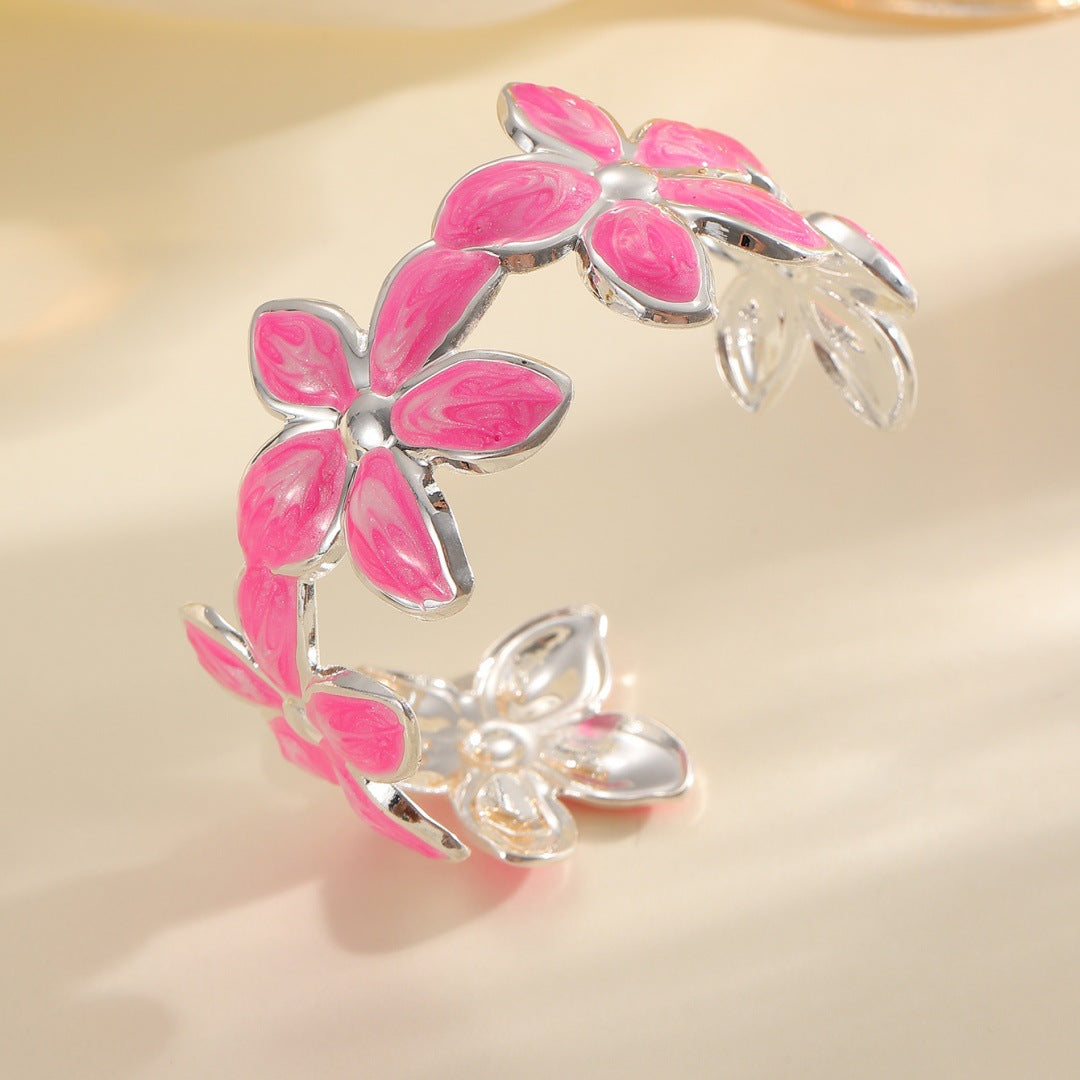Ladies Open Bangle with Artistic Flower Design Land Girl