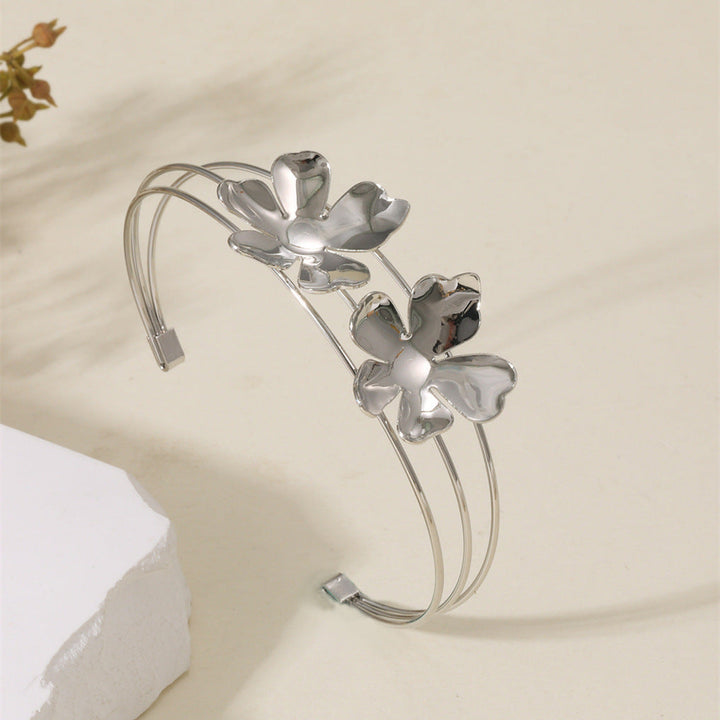 Women Open Bangle with Artistic Flower Motif Land Girl