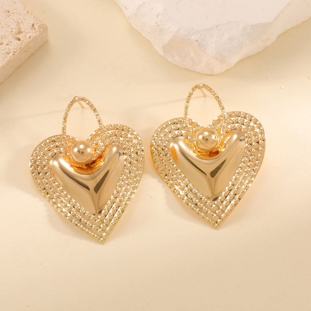 Ladies Heart-Shaped Earrings with Sparkling Zircon Decorations Land Girl