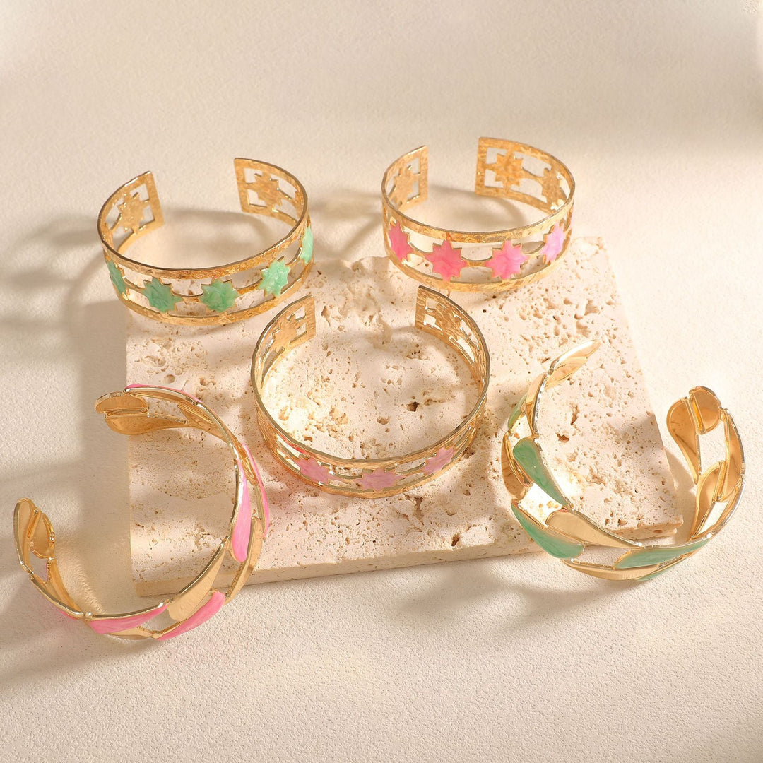 Women's Open Bangle with Elegant Leaf Design Land Girl