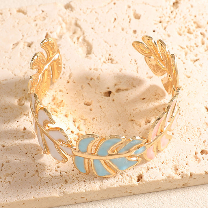 Women Open Bangle in Elegant Leaf Design Land Girl