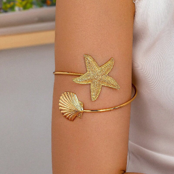 Women Open Bangle with Maritime Star and Shell Design Land Girl