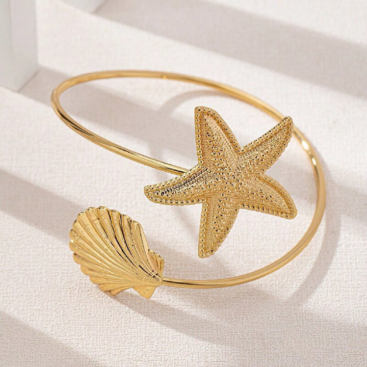 Women Open Bangle with Maritime Star and Shell Design Land Girl