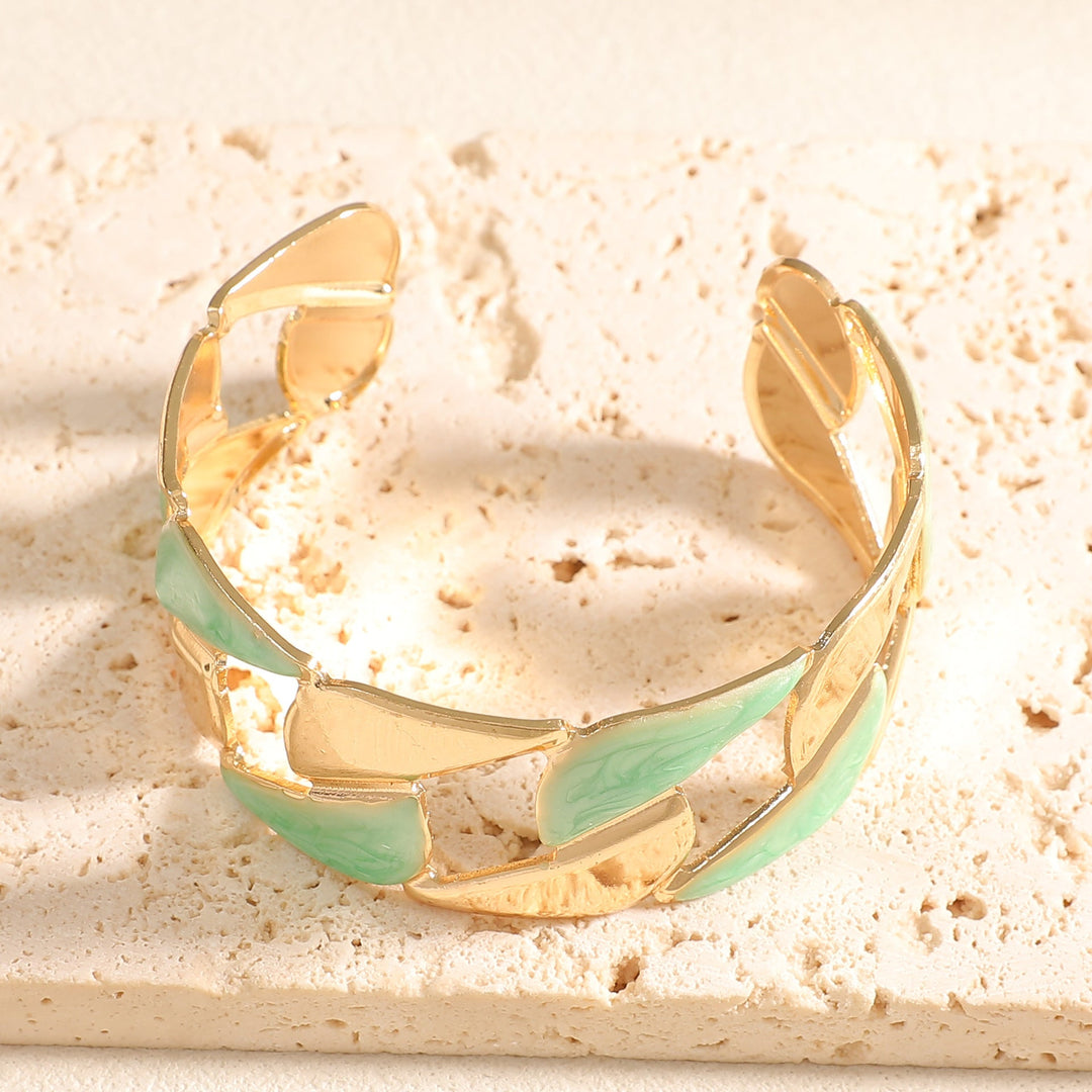 Women's Open Bangle with Elegant Leaf Design Land Girl