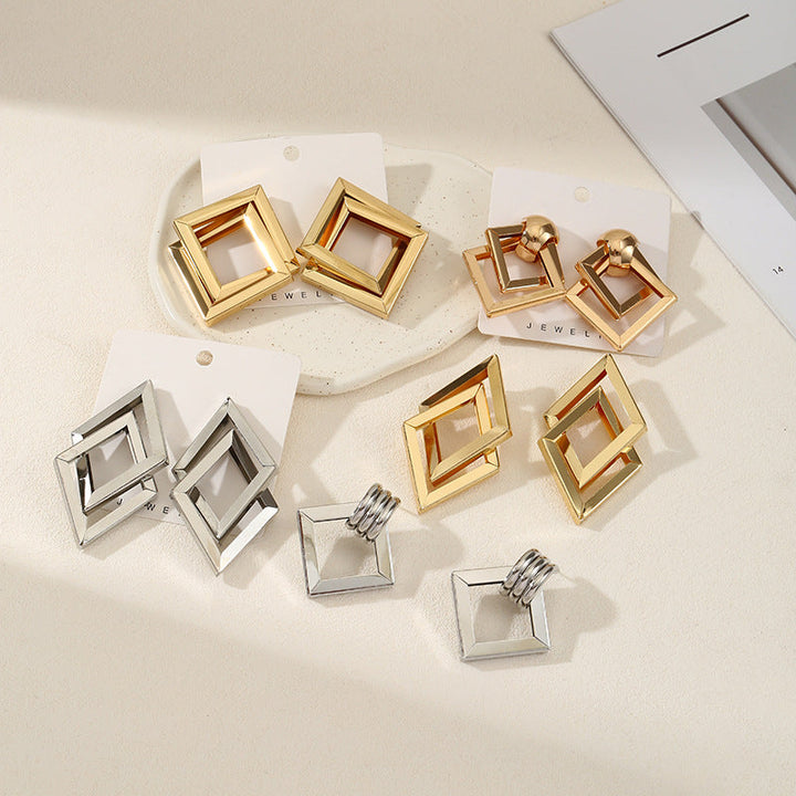 Women's Hanging Earrings with Square Design and Glossy Surface Land Girl