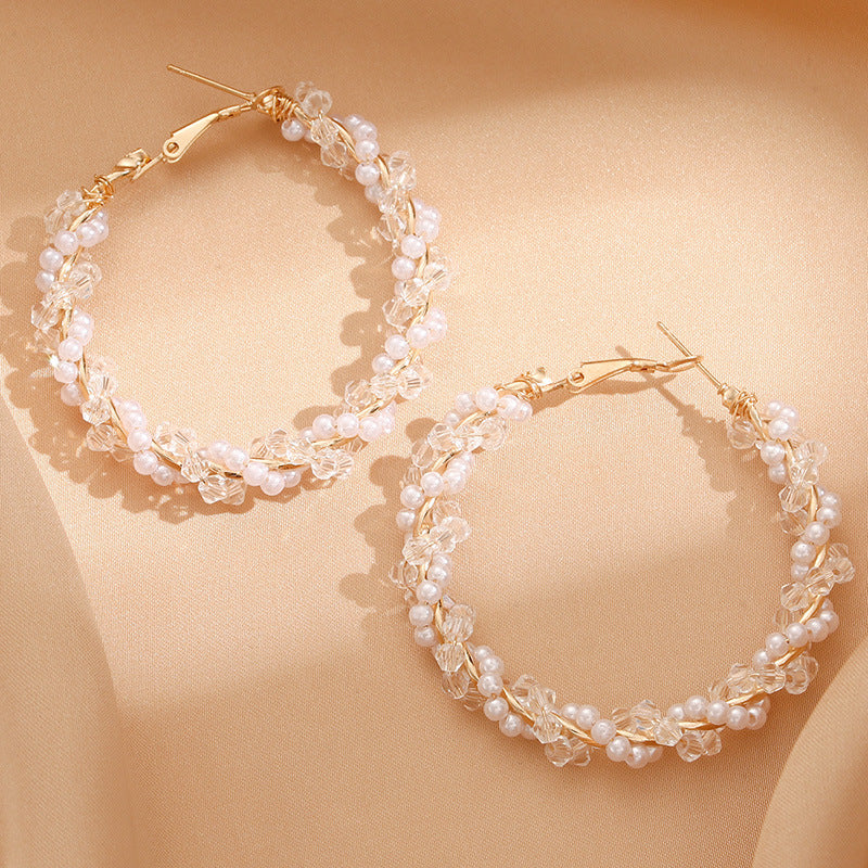 Ladies hoop earrings with luxurious pearl accents and elegant, twisted design Land Girl