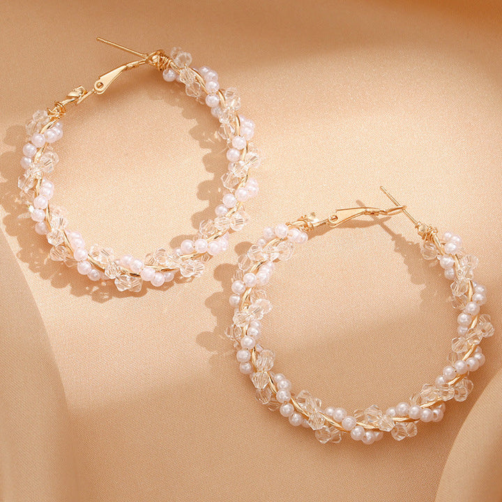 Ladies hoop earrings with luxurious pearl accents and elegant, twisted design Land Girl