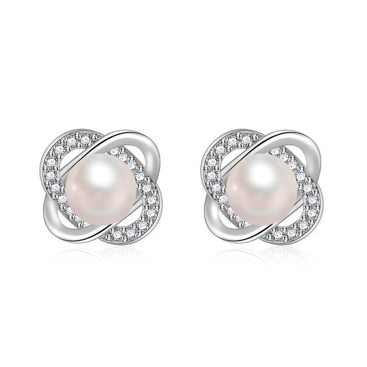 Ladies earrings with artistic pearl design and sparkling zirconia Land Girl