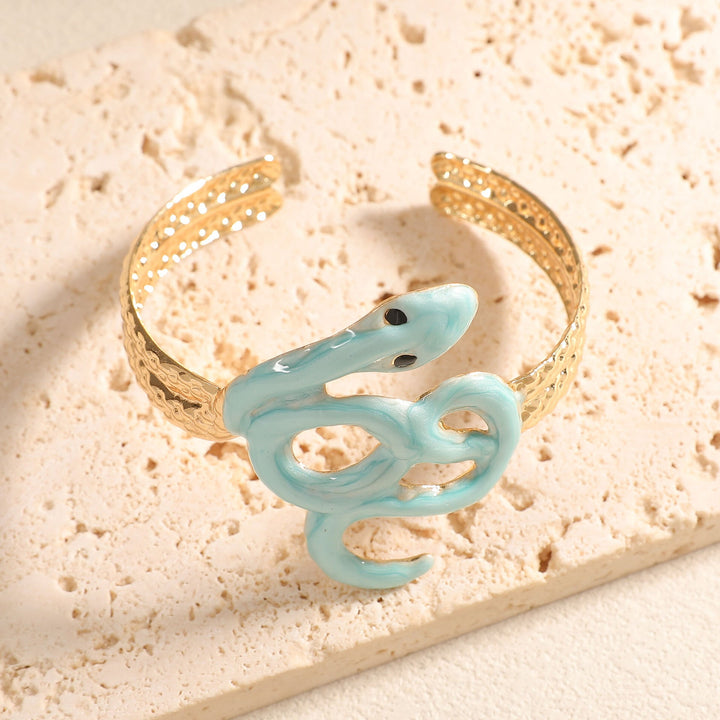 Women Open Cuff Bracelet with Artistic Snake Design Land Girl