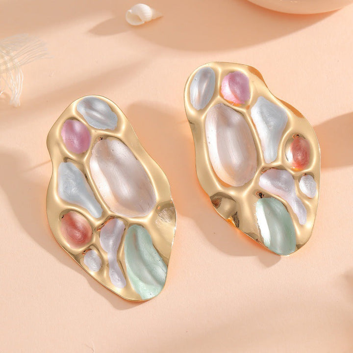 Ladies ear clips with elaborate, colorful shell design Land Girl