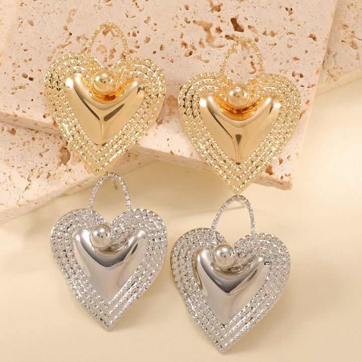 Ladies Heart-Shaped Earrings with Sparkling Zircon Decorations Land Girl
